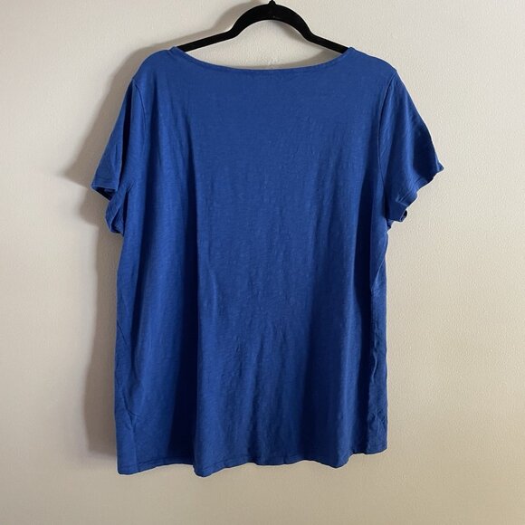 Talbots Women Plus Sz 1X Royal Blue Pintuck Pleated Embroidered Trim S/S Top - Picture 7 of 7